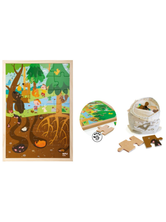 Drewniane puzzle w ramce Apli Kids - Las 4+