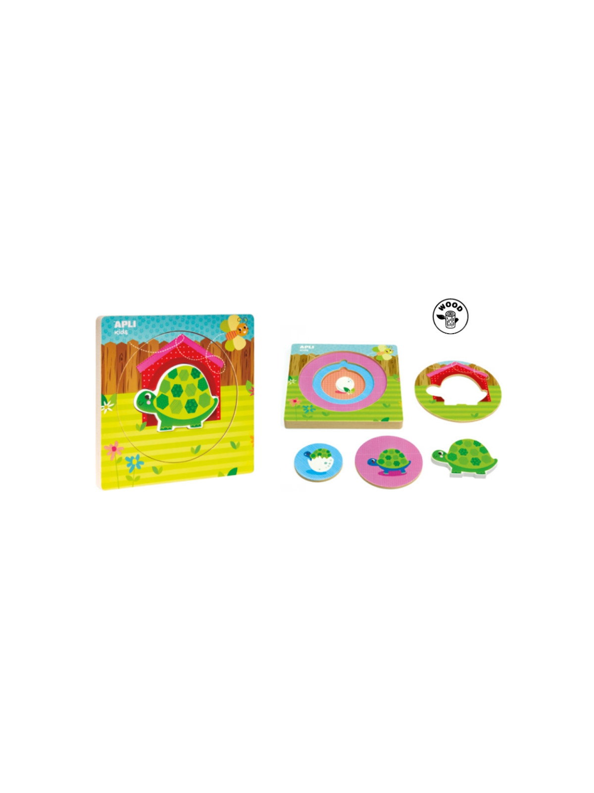 Drewniane puzzle z warstwami Apli Kids - Żółw 2+