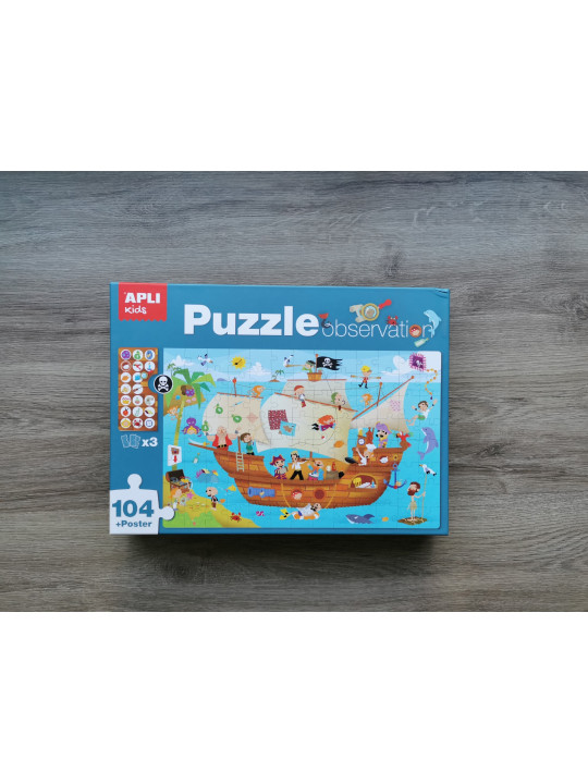 Puzzle obserwacyjne Apli Kids - Statek piratów 104 el.5+