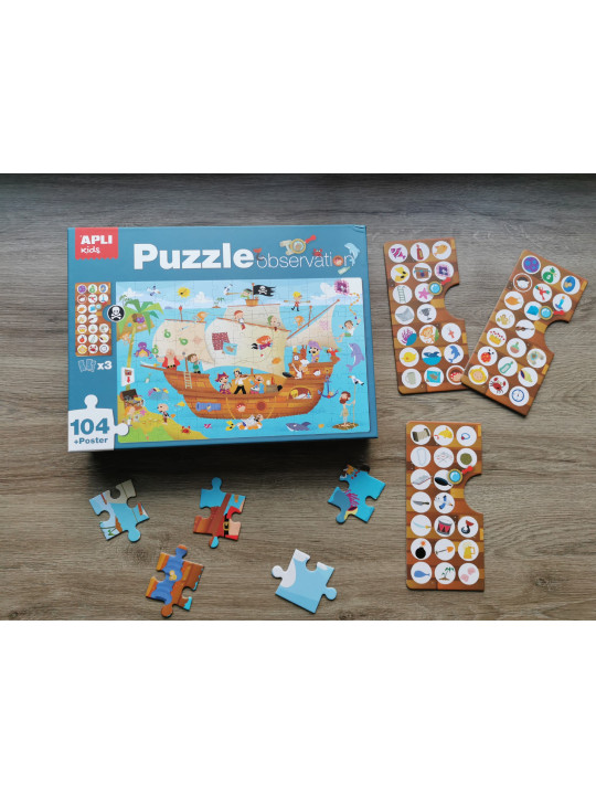 Puzzle obserwacyjne Apli Kids - Statek piratów 104 el.5+