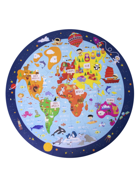 Puzzle okrągłe w tubie Apli Kids - Mapa Świata 5+