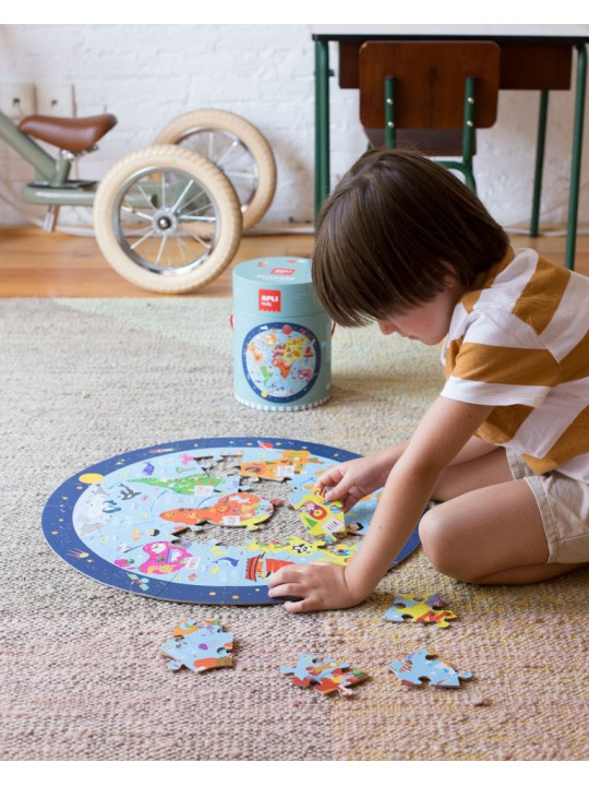 Puzzle okrągłe w tubie Apli Kids - Mapa Świata 5+