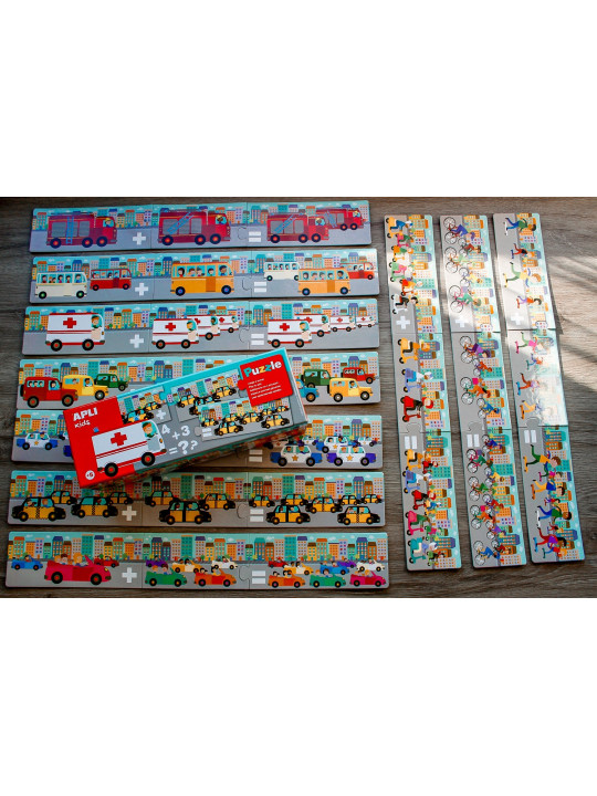 Puzzle do nauki dodawania Apli Kids - Autka 5+