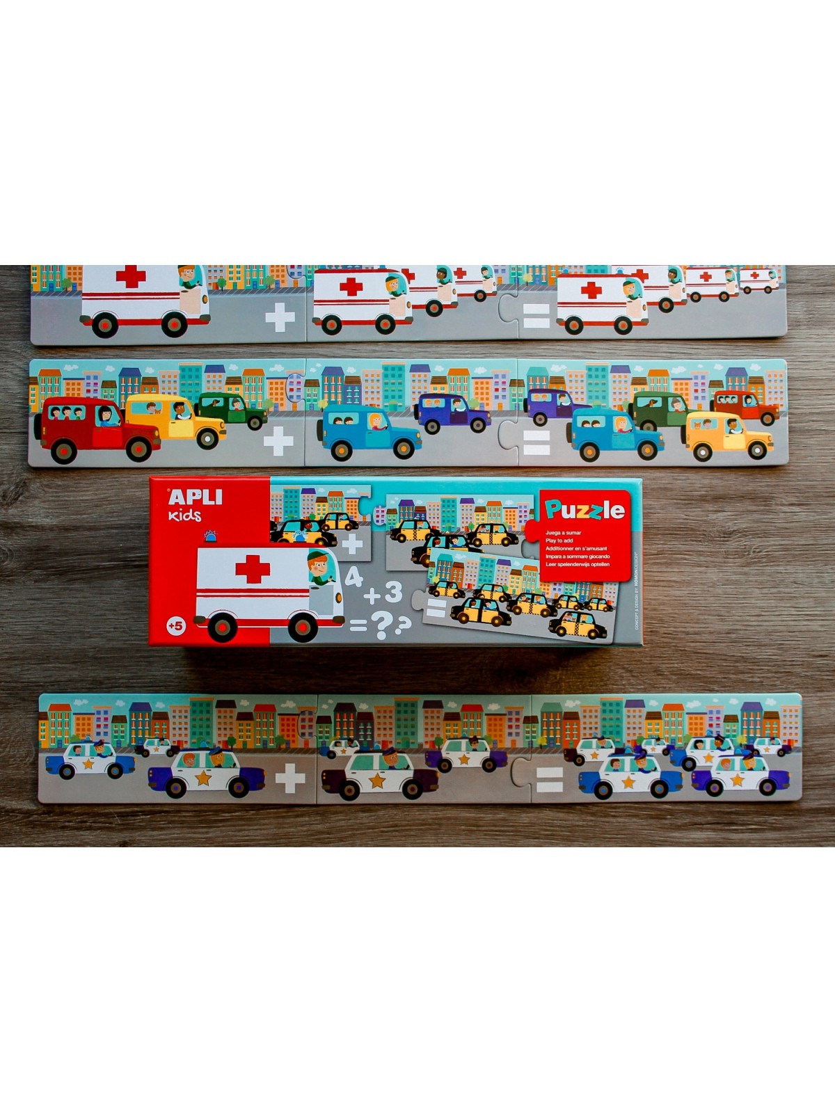 Puzzle do nauki dodawania Apli Kids - Autka 5+