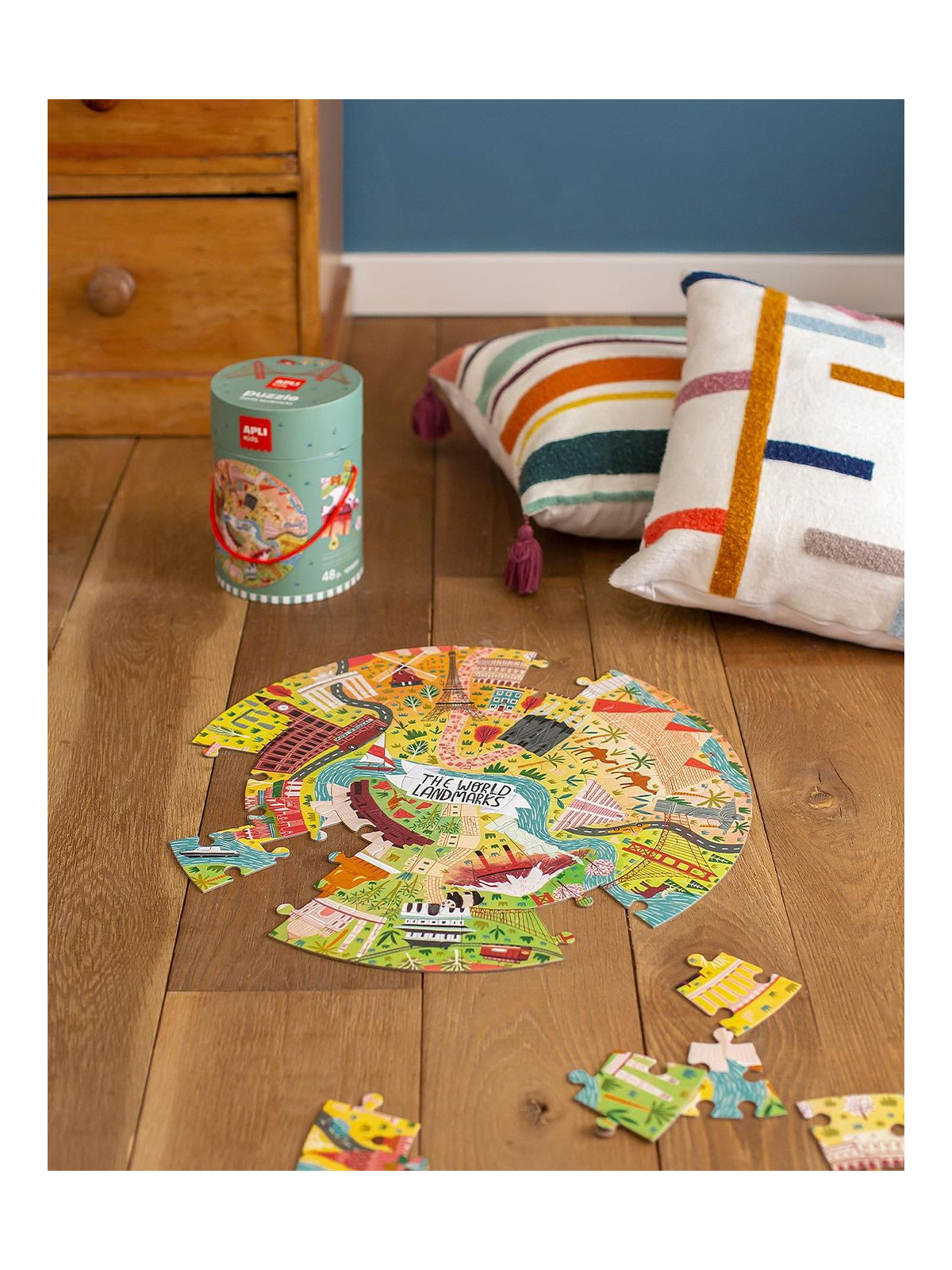 Puzzle okrągłe w tubie Apli Kids - Światowe Zabytki 5+